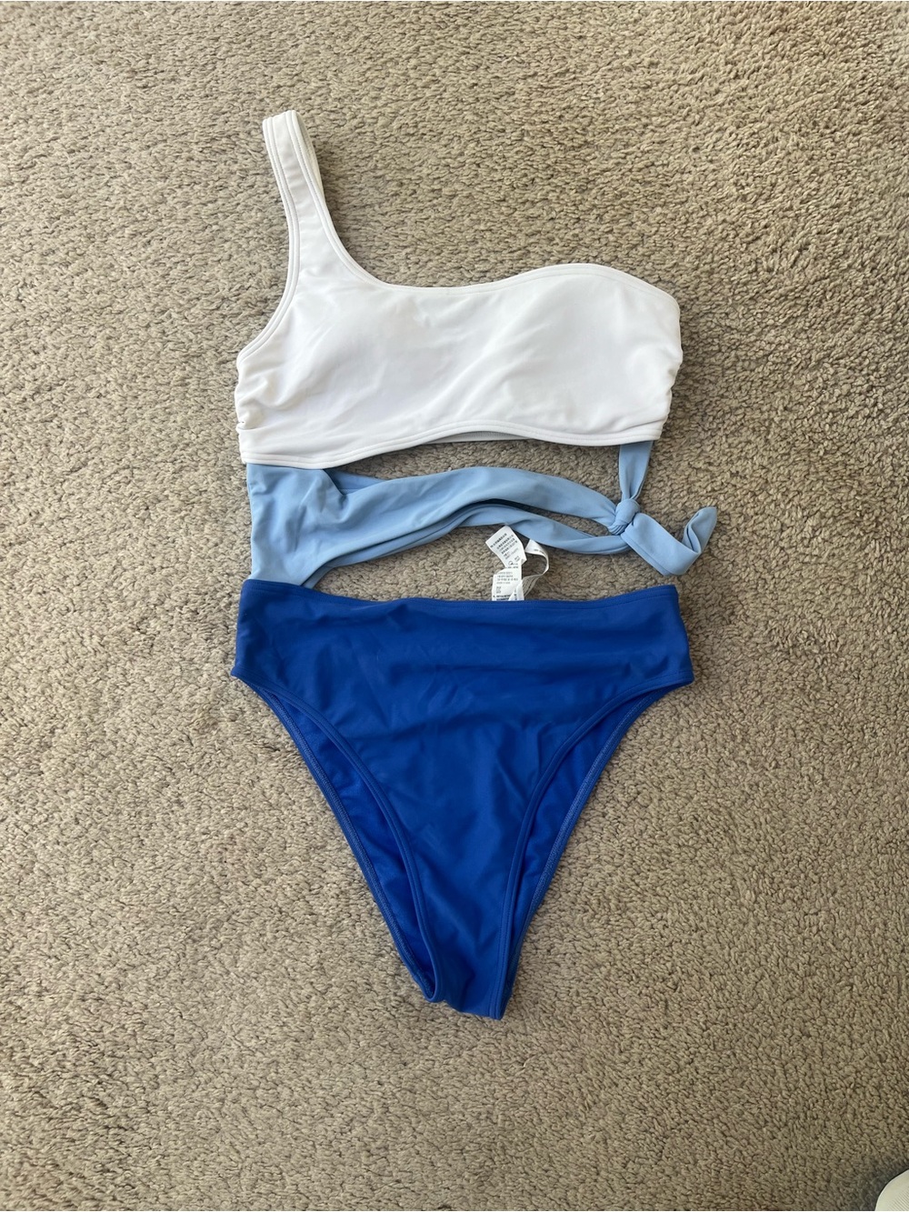 One-Piece Swimsuit - White, Light Blue & Royal Blue
